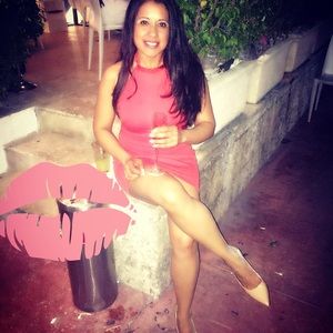 Bebe Red Fitted Dress with Gold Metal Chocker.